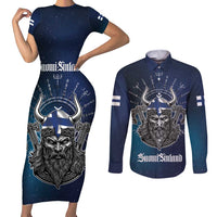 Personalized Finland Drakkar Vikings Couples Matching Short Sleeve Bodycon Dress and Long Sleeve Button Shirt Suomi Viking Warrior