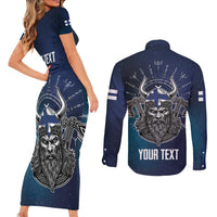 Personalized Finland Drakkar Vikings Couples Matching Short Sleeve Bodycon Dress and Long Sleeve Button Shirt Suomi Viking Warrior