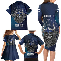 Personalized Finland Drakkar Vikings Family Matching Long Sleeve Bodycon Dress and Hawaiian Shirt Suomi Viking Warrior