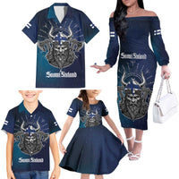Personalized Finland Drakkar Vikings Family Matching Off The Shoulder Long Sleeve Dress and Hawaiian Shirt Suomi Viking Warrior