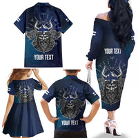 Personalized Finland Drakkar Vikings Family Matching Off The Shoulder Long Sleeve Dress and Hawaiian Shirt Suomi Viking Warrior