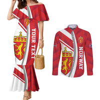 Personalized Norway Coat of Arms Couples Matching Mermaid Dress and Long Sleeve Button Shirt Golden Lion