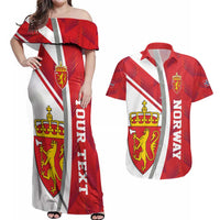 Personalized Norway Coat of Arms Couples Matching Off Shoulder Maxi Dress and Hawaiian Shirt Golden Lion