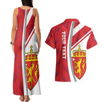 Personalized Norway Coat of Arms Couples Matching Tank Maxi Dress and Hawaiian Shirt Golden Lion