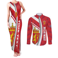 Personalized Norway Coat of Arms Couples Matching Tank Maxi Dress and Long Sleeve Button Shirt Golden Lion
