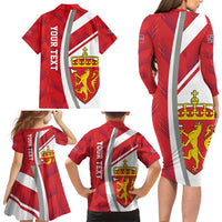 Personalized Norway Coat of Arms Family Matching Long Sleeve Bodycon Dress and Hawaiian Shirt Golden Lion