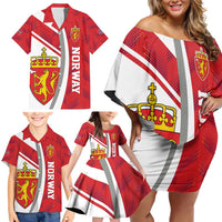 Personalized Norway Coat of Arms Family Matching Off Shoulder Short Dress and Hawaiian Shirt Golden Lion
