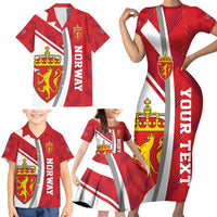 Personalized Norway Coat of Arms Family Matching Short Sleeve Bodycon Dress and Hawaiian Shirt Golden Lion