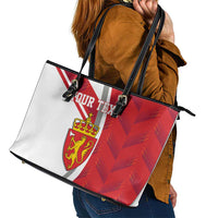 Personalized Norway Coat of Arms Leather Tote Bag Golden Lion