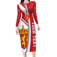 Personalized Norway Coat of Arms Long Sleeve Bodycon Dress Golden Lion