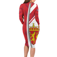 Personalized Norway Coat of Arms Long Sleeve Bodycon Dress Golden Lion