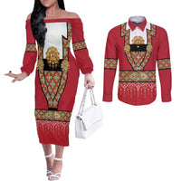 Norway Constitution Day Couples Matching Off The Shoulder Long Sleeve Dress and Long Sleeve Button Shirt Norwegian bunads