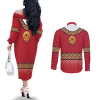 Norway Constitution Day Couples Matching Off The Shoulder Long Sleeve Dress and Long Sleeve Button Shirt Norwegian bunads