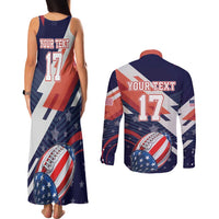 Custom United States American Football Couples Matching Tank Maxi Dress and Long Sleeve Button Shirt USA Go Champions Sporty Style
