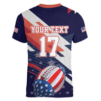 Custom United States American Football Women V-Neck T-Shirt USA Go Champions Sporty Style