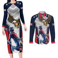 Custom United States Cricket Couples Matching Long Sleeve Bodycon Dress and Long Sleeve Button Shirt USA Go Champions and Eagle Mascot Style