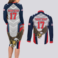 Custom United States Cricket Couples Matching Long Sleeve Bodycon Dress and Long Sleeve Button Shirt USA Go Champions and Eagle Mascot Style