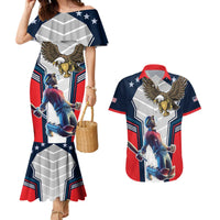 Custom United States Cricket Couples Matching Mermaid Dress and Hawaiian Shirt USA Go Champions and Eagle Mascot Style