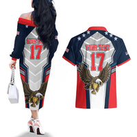 Custom United States Cricket Couples Matching Off The Shoulder Long Sleeve Dress and Hawaiian Shirt USA Go Champions and Eagle Mascot Style