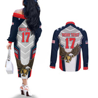 Custom United States Cricket Couples Matching Off The Shoulder Long Sleeve Dress and Long Sleeve Button Shirt USA Go Champions and Eagle Mascot Style