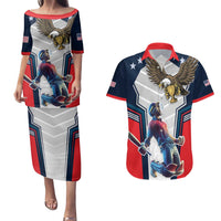 Custom United States Cricket Couples Matching Puletasi and Hawaiian Shirt USA Go Champions and Eagle Mascot Style
