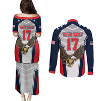 Custom United States Cricket Couples Matching Puletasi and Long Sleeve Button Shirt USA Go Champions and Eagle Mascot Style
