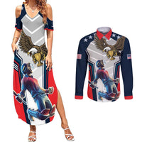 Custom United States Cricket Couples Matching Summer Maxi Dress and Long Sleeve Button Shirt USA Go Champions and Eagle Mascot Style