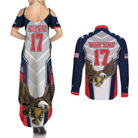 Custom United States Cricket Couples Matching Summer Maxi Dress and Long Sleeve Button Shirt USA Go Champions and Eagle Mascot Style