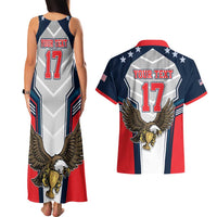 Custom United States Cricket Couples Matching Tank Maxi Dress and Hawaiian Shirt USA Go Champions and Eagle Mascot Style