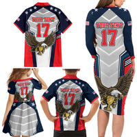 Custom United States Cricket Family Matching Long Sleeve Bodycon Dress and Hawaiian Shirt USA Go Champions and Eagle Mascot Style