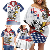 Custom United States Soccer Family Matching Off Shoulder Short Dress and Hawaiian Shirt USA Eagle Mascot Style