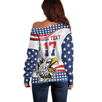 Custom United States Soccer Off Shoulder Sweater USA Eagle Mascot Style