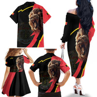 Belgium Coat of Arms Family Matching Off The Shoulder Long Sleeve Dress and Hawaiian Shirt Angry Lion