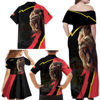Belgium Coat of Arms Family Matching Off Shoulder Maxi Dress and Hawaiian Shirt Angry Lion