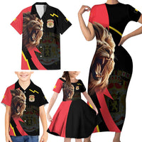 Belgium Coat of Arms Family Matching Short Sleeve Bodycon Dress and Hawaiian Shirt Angry Lion