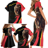 Belgium Coat of Arms Family Matching Short Sleeve Bodycon Dress and Hawaiian Shirt Angry Lion