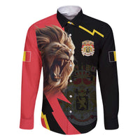 Belgium Coat of Arms Family Matching Short Sleeve Bodycon Dress and Hawaiian Shirt Angry Lion