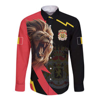 Belgium Coat of Arms Long Sleeve Button Shirt Angry Lion