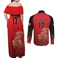 Custom Belgium Football We are Champions Couples Matching Off Shoulder Maxi Dress and Long Sleeve Button Shirt Red Style Come on De Rode Duivels