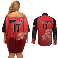 Custom Belgium Football We are Champions Couples Matching Off Shoulder Short Dress and Long Sleeve Button Shirt Red Style Come on De Rode Duivels