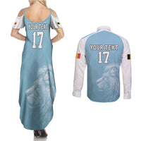 Custom Belgium Football We are Champions Couples Matching Summer Maxi Dress and Long Sleeve Button Shirt Blue Style Come on De Rode Duivels