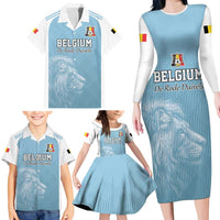 Custom Belgium Football We are Champions Family Matching Long Sleeve Bodycon Dress and Hawaiian Shirt Blue Style Come on De Rode Duivels