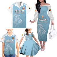 Custom Belgium Football We are Champions Family Matching Off The Shoulder Long Sleeve Dress and Hawaiian Shirt Blue Style Come on De Rode Duivels