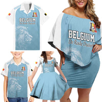 Custom Belgium Football We are Champions Family Matching Off Shoulder Short Dress and Hawaiian Shirt Blue Style Come on De Rode Duivels