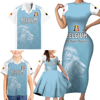 Custom Belgium Football We are Champions Family Matching Short Sleeve Bodycon Dress and Hawaiian Shirt Blue Style Come on De Rode Duivels
