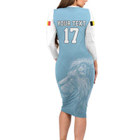 Custom Belgium Football We are Champions Long Sleeve Bodycon Dress Blue Style Come on De Rode Duivels