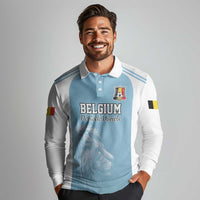 Custom Belgium Football We are Champions Long Sleeve Polo Shirt Blue Style Come on De Rode Duivels