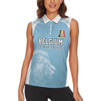 Custom Belgium Football We are Champions Women Sleeveless Polo Shirt Blue Style Come on De Rode Duivels