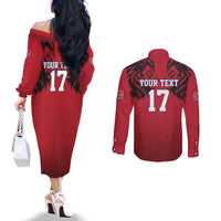 Custom Norway Football Couples Matching Off The Shoulder Long Sleeve Dress and Long Sleeve Button Shirt Lion Sporty Style
