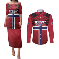 Custom Norway Football Couples Matching Puletasi and Long Sleeve Button Shirt Lion Sporty Style